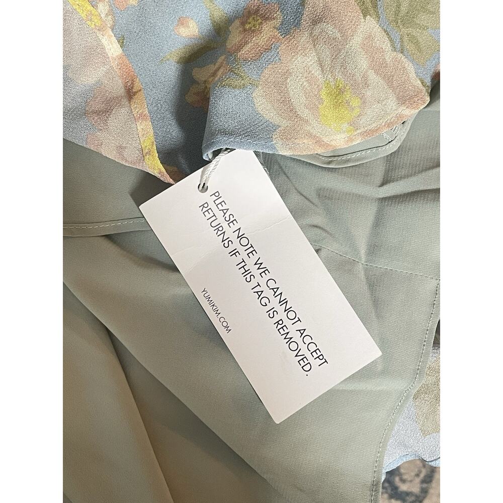 Yumi Kim Floral Ruched Midi Dress M Blue Ruffle Hem Cottagecore Romantic Spring - Picture 8 of 8